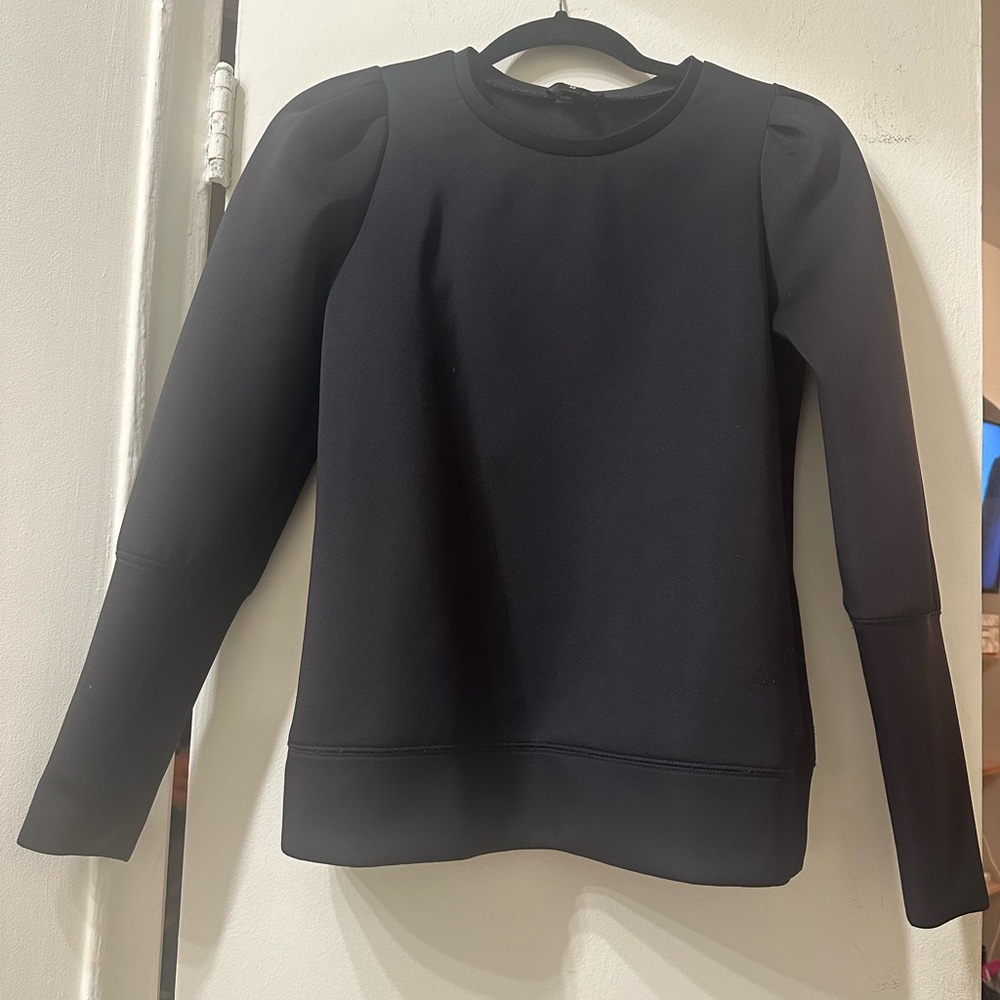 Black Neoprene Top with Ruched Sleeves